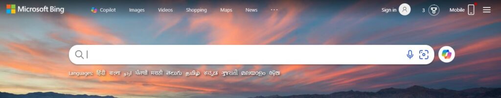 bing search engine home page